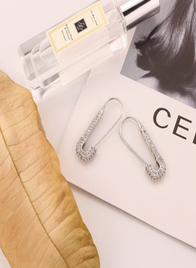 SANNYRA Safety Pin Earrings for Women, Silver Paperclip Earrings for Women Trendy, Minimalist Dangle Hoop Paper Clip Ear Hoop Studs Daily Jewelry - Image 4